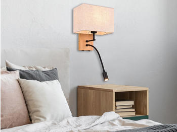 Meine Wunschleuchte LED Skandi Holzlampe Lampenschirme Stoff, Leselampe Bett schwenkbar mit Schalter