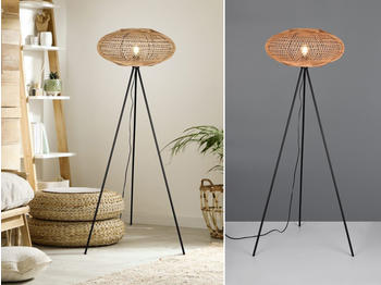 Meine Wunschleuchte Tripod Korblampe Boho Style, Dreibein Stehleuchte Korbgeflecht Wohnzimmer Ecke