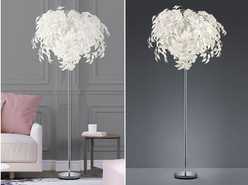 Meine Wunschleuchte LED Stehleuchte Lampenschirm Ø70cm mit Blättern in Feder Optik fürs Wohnzimmer