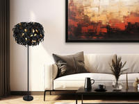 Gro&szlig;e Led Stehleuchte Mit Bl&auml;tter Lampenschirm Schwarz Gold, H&ouml;he 180cm