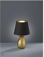 Meinewunschleuchte - Led Tischleuchte Keramik Ananas Gold Mit Stoffschirm...