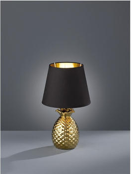 Meine Wunschleuchte LED Tischleuchte Ananas aus Keramik mit Stofflampenschirm &Oslash;20cm in Gold/Schwarz