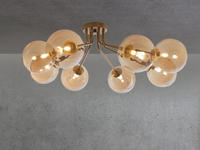 Led Deckenleuchte 8-flammig Messing Glaskugeln Amber, Breite 88cm