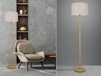 Led Stehlampe Mit Stoff Lampenschirm Wei&szlig; & Holz Fu&szlig; H&ouml;he 162cm