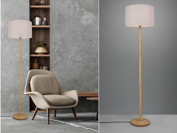 Meine Wunschleuchte Große LED Stehlampe Holzlampe mit Stoffschirm für Wohnzimmer hinter Sofa & Flur