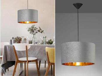Meine Wunschleuchte LED Pendelleuchte Lampenschirm Samt Grau & Gold Ø40cm - Vintage Esstischlampe