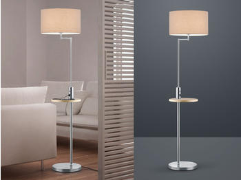 Meine Wunschleuchte LED Stehlampe Silber mit Stoffschirm schwenkbar, Ablage-tisch & USB Anschluss