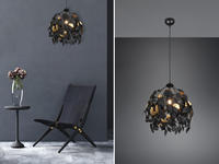 Led Pendelleuchte Mit Bl&auml;tter Lampenschirm Schwarz Gold, &Oslash; 38cm