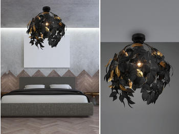 Meine Wunschleuchte LED Deckenleuchte Blätter Lampenschirm Ø38cm in Schwarz-Gold über Küchentisch