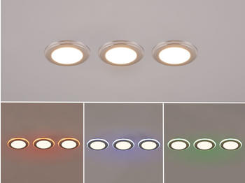 Trio 3er Set LED Einbaustrahler flach &Oslash; 8cm Farbwechsel Fernbedienung dimmbar Chrom