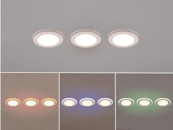 Trio 3er Set LED Einbaustrahler flach &Oslash; 8cm Farbwechsel Fernbedienung dimmbar Wei&szlig;
