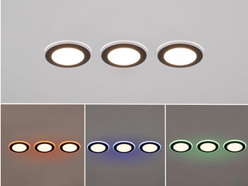 Trio 3er Set LED Einbaustrahler flach &Oslash; 8cm Farbwechsel Fernbedienung dimmbar Schwarz