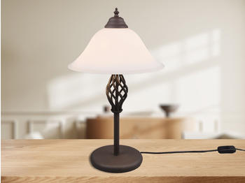 Meine Wunschleuchte Landhausstil Tischlampe Rostoptik mit Glaslampenschirm & LED stufenweise dimmbar