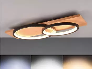 Trio LED Deckenleuchte BARCA dimmbar Holz Breite 75cm Schwarz