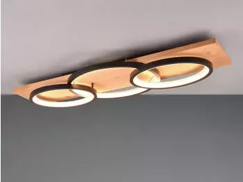 Trio LED Deckenleuchte BARCA dimmbar Holz Breite 101cm Schwarz