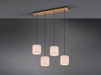 Led Pendelleuchte Mit Stoffschirmen Beige & Naturholz Baldachin, Breite 100cm