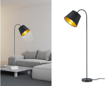 Meine Wunschleuchte Stehleuchte mit Schwanenhals & Stoffschirm Schwarz/Gold für Wohnzimmer zum Lesen