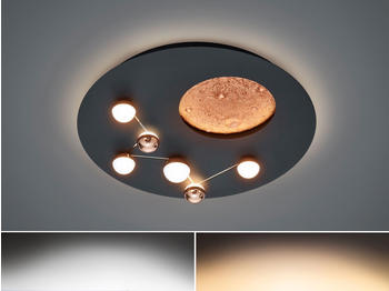 Trio LED Deckenleuchte modern dimmbar indirekte Beleuchtung Schwarz Mond Motiv &Oslash; 50cm