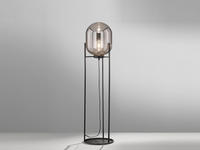 Kleine Led Stehlampe Tripod Mit Rauchglas Glaskugel - H&ouml;he 110cm