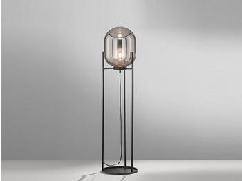 Meine Wunschleuchte Kleine LED Stehlampe Tripod Schwarz mit Rauchglas, Industrial Bodenleuchte Innen