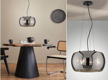 Meine Wunschleuchte LED Pendelleuchte 3flammig rund mit Lampenschirm Rauchglas 40cm Industrial Style