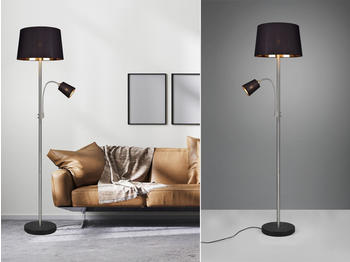 Meine Wunschleuchte Große Designklassiker Stehlampe mit Leselampe & Stoffschirmen in Schwarz/Gold