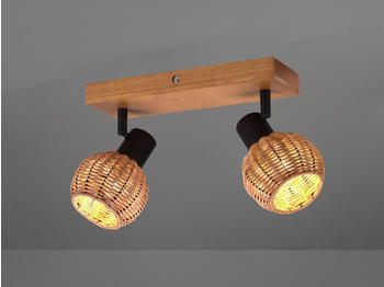Meine Wunschleuchte Deckenstrahler innen 2 flammig Holzlampe mit Rattanschirmen Treppenbeleuchtung
