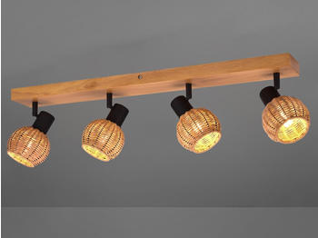 Meine Wunschleuchte Deckenstrahler innen 4 flammig Holzlampe mit Rattanschirmen Treppenbeleuchtung