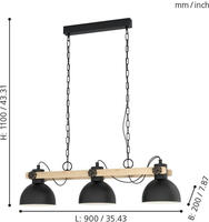 EGLO H&auml;ngeleuchte "LUBENHAM H&auml;ngelampe, Stahl und Holz, E27, IP20, Esszimmerlampe,