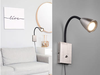 Meine Wunschleuchte Flexible LED Leselampe, Wandleuchte mit & ohne Schalter Silber matt, Bettlampen