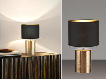 Meine Wunschleuchte LED Tischlampe Keramikfuß Bronzefarben Stoffschirm Schwarz innen Gold, Höhe 35cm