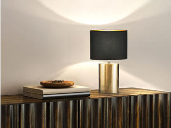 Meine Wunschleuchte LED Tischlampe Keramikfuß Bronzefarben Stoffschirm Schwarz innen Gold, 43cm groß