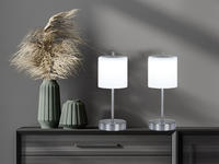 Meinewunschleuchte - 2er Set Kabellose Tischlampen Silber / Opalglas Mit...