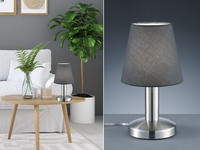 Meinewunschleuchte - Led Tischlampe Mit Stoff Lampenschirm Grau & Touchfunktion