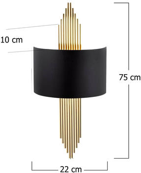 Opviq Wandleuchte 616-A, schwarz mit goldenen Stäben