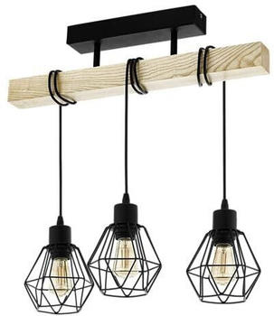 Eglo Deckenlampe Townshend 5, 3 flammig Stahl Holz, Schwarz, braun E27