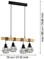 EGLO H&auml;ngeleuchte "TOWNSHEND 5, H&auml;ngelampe, Stahl und Holz, E27, IP20, Pendellampe,