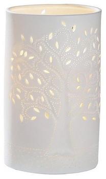 Gilde Tischlampe Lebensbaum aus Porzellan mit Lochmuster im Prickellook H 20 cm