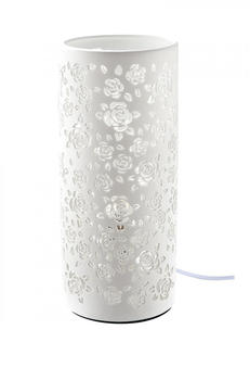 Gilde Tischlampe Rose aus Porzellan mit Rosen Deko weiß Höhe 27 cm