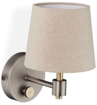 Relaxdays Wandlampe Vintage, dimmbar Stoffschirm, E14, HxBxT: 23 x 15 x 21 cm beige/silber