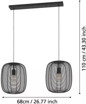Eglo Hängeleuchte Rinroe, Länge 90 cm, schwarz, 2-flg., Stahl – Elegantes Design für Ihr Zuhause