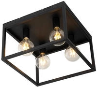 Qazqa Industrie Deckenleuchte, Deckenlampe - Cage - Schwarz, Quadratisch, 4-flammig,