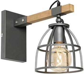 QAZQA Industrielle Wandleuchte dunkelgrau und Holz verstellbar - Arthur