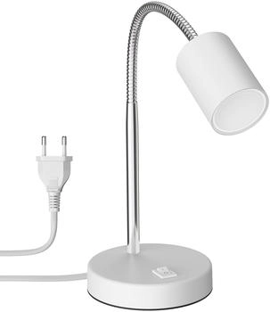 ledscom.de Tischleuchte WAIKA mit Schwanenhals und Schalter weiß matt inkl. GU10 LED Lampe (warmweiß 0 5W 49lm)