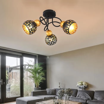 Globo Deckenleuchte Metall schwarz gold Spotleuchte 3 flammig Deckenlampe Spots beweglich, Orientalisch Metall, 3x E14 , 39x20 cm