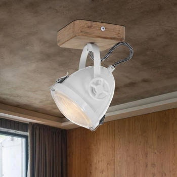 ETC Shop LED Deckenleuchte, Holz, weiß, Spot beweglich, H 18 cm
