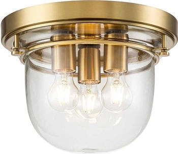 Licht-Erlebnisse Deckenlampe Metall Glas E27 IP44 Ø 33 cm rund in Messing gebürstet 3-flammig Jugendstil
