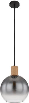 ETC Shop Hängeleuchte, Glas rauch, Holzoptik, schwarz, D 25 cm