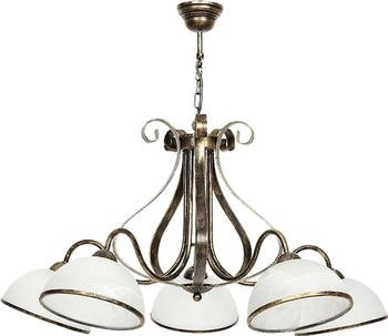Licht-Erlebnisse PendelleuchteRustikal \"Antica\" Messing Weiß Glas Metall 5-flammig Hängelampe