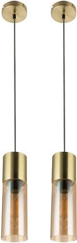 ETC Shop 2x Hängelampen, Messing, Glas Amber, H 152,5 cm ANNIKA
